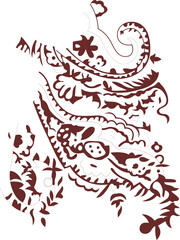 Intricate red paisley pattern on a black background.