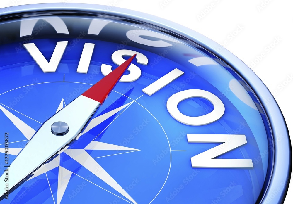 Poster high resolution rendering of a compass with a vision icon