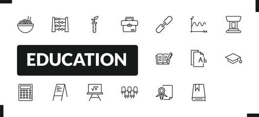 outline education icons set. editable linear abcus, plant sample, case, and other 14 icons in this category isolated on transparent background.
