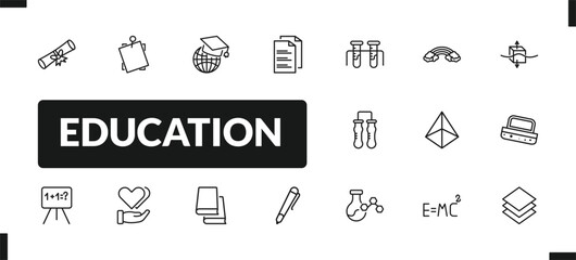 outline education icons set. editable linear sticky note, international graduate, folded written paper, and other 14 icons in this category isolated on transparent background.