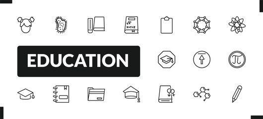 outline education icons set. editable linear parasites, hardbound book, math book, and other 14 icons in this category isolated on transparent background.