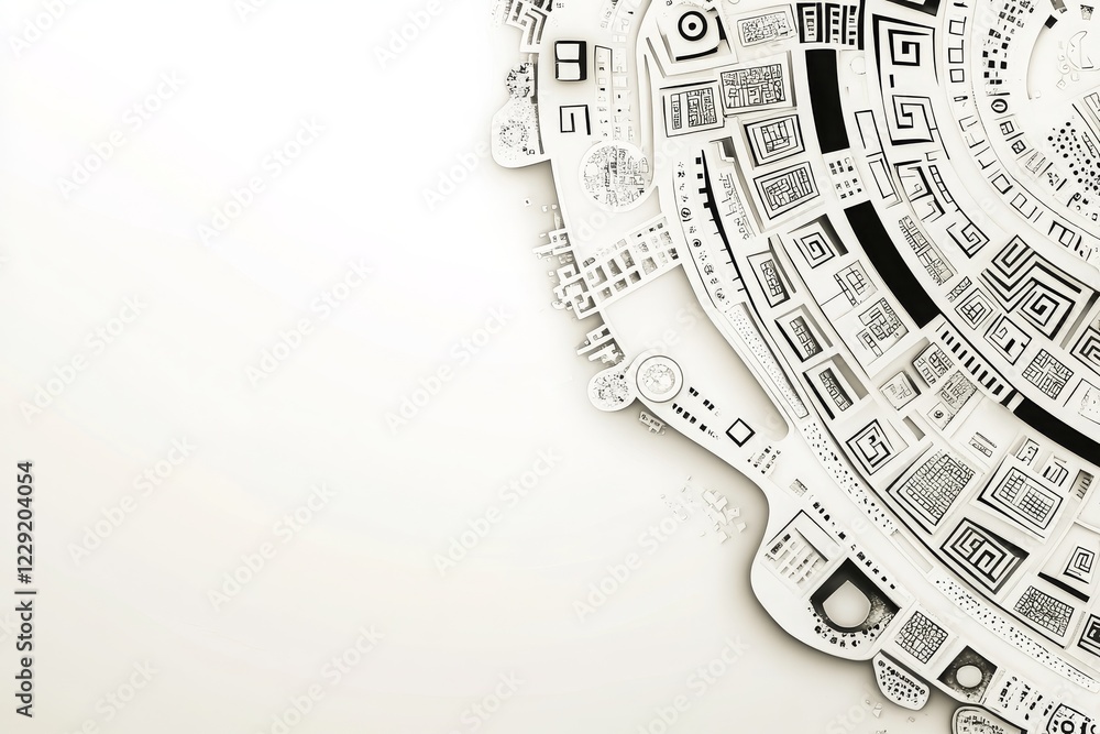 Poster intricate black and white abstract patterns with geometric shapes and lines forming a unique artisti