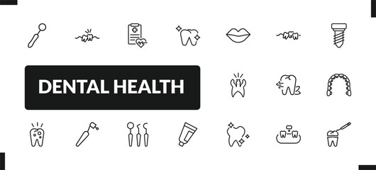 outline dental health icons set. editable linear wisdom tooth, health report, healthy tooth, and other 14 icons in this category isolated on transparent background.