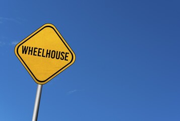 Wheelhouse, yellow sign with blue sky © Markus Beck/imageBROKER
