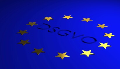 Flagge der Europäischen Union mit dem Buchstaben DSGVO, Datenschutz-Verordnung