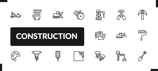 outline construction icons set. editable linear measures plan, bulldozer, , and other 14 icons in this category isolated on transparent background.