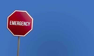 Emergency, red sign with blue sky