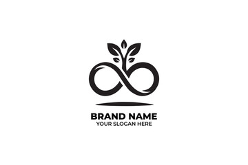 Monochrome logo of Tree with Infinity Leaf