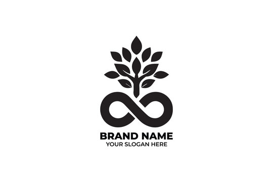 Monochrome logo of Tree with Infinity Leaf