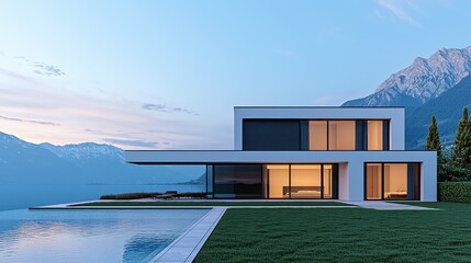 Fototapeta premium Future living architectural concepts for smart ecohouses by lakeside