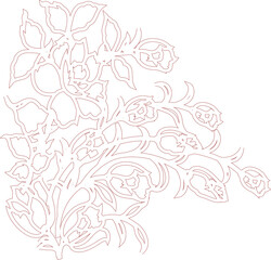 White floral pattern on a black background.