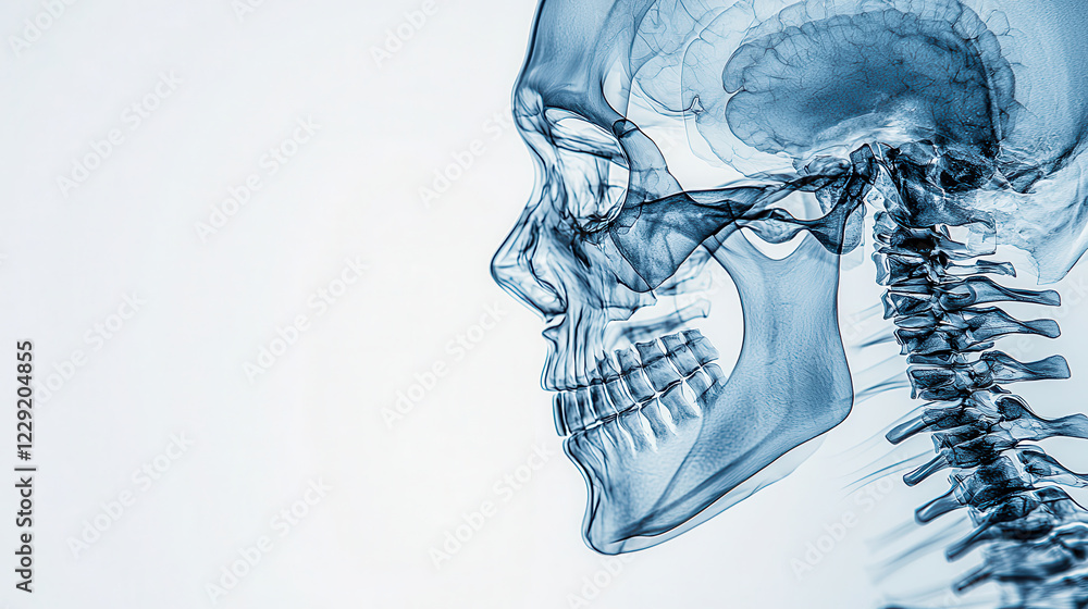 Aufkleber high definition X ray of human skull showing intricate details of bone structure and brain. This highlights complexity of human anatomy and its features