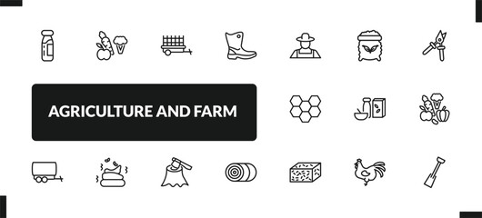 outline agriculture and farm icons set. editable linear vegetable, farm trailer, farmer boots, and other 14 icons in this category isolated on transparent background.