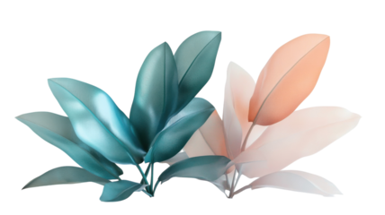 Decorative abstract leaves in shades of teal and peach set against a clean, minimal background ideal for modern decor and design elements