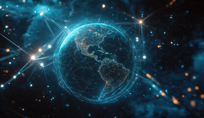 Abstract Digital Globe on a Textured Blue Background