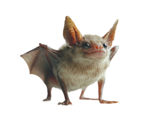 Baby bat with its wings spread out and its face looking up