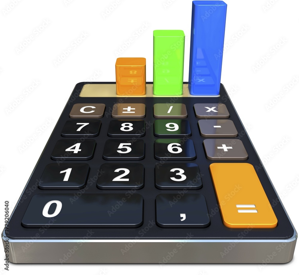 Poster high resolutatio 3d rendering of a calculator with a bar diagramm