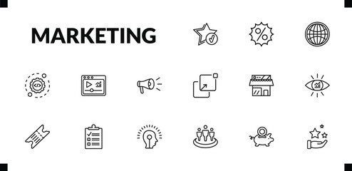 outline marketing icons set. editable linear offer, web graphic, configuration, and other 12 icons in this category isolated on transparent background.