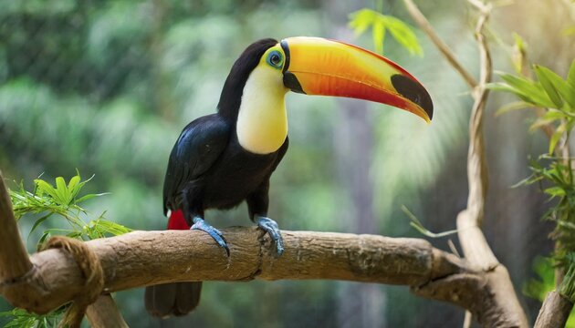 AI generated, animal, animals, bird, birds, biotope, habitat, one, individual, rainforest, Costa Rica, perch, perch, branch, tree, giant toucan, toucans, woodpecker, (Ramphastos toca), pepper-eater, Central America