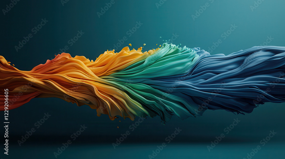 Poster vibrant abstract scene with flowing colors of orange, green, and blue, creating sense of movement an