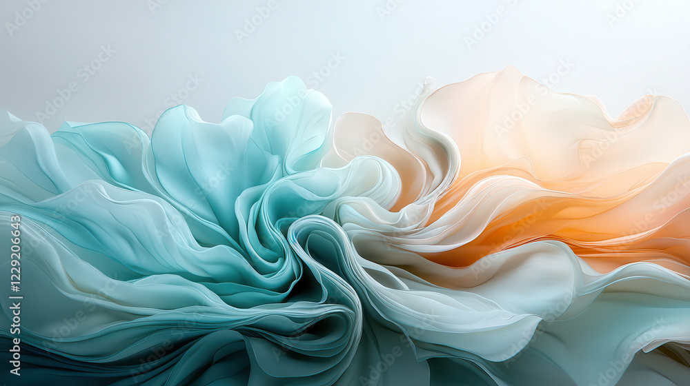 Aufkleber radiant abstract scene with harmonious colors, featuring flowing shapes in soft blue and orange hues, creating serene and calming atmosphere