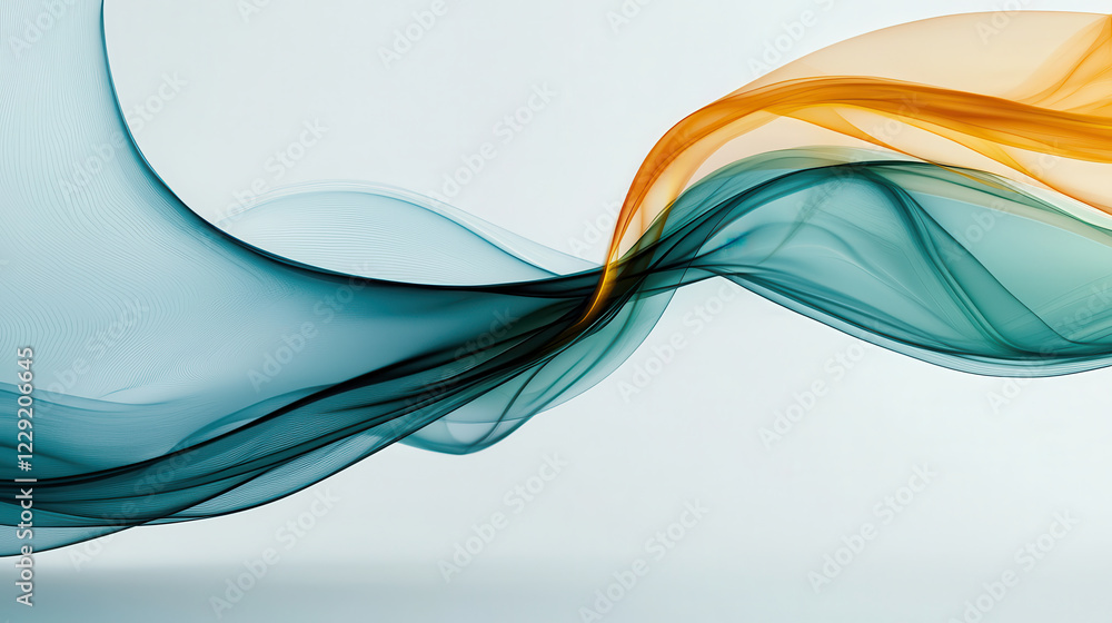 Poster Abstract flowing waves in harmonious colors of teal, orange, and soft white create serene and dynamic visual experience, evoking sense of calm and movement