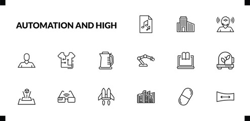 outline automation and high icons set. editable linear building, telekinesis, avatar, and other 12 icons in this category isolated on transparent background.