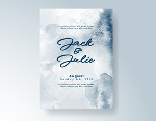 Wedding card invitation template with hand painted watercolor splash
