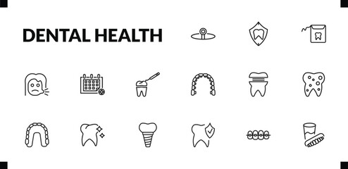outline dental health icons set. editable linear dental protection, dental floss, sick girl, and other 12 icons in this category isolated on transparent background. © Abstract