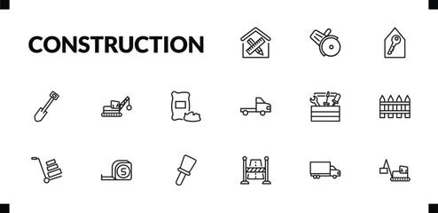 outline construction icons set. editable linear , home key, short shovel, and other 12 icons in this category isolated on transparent background.
