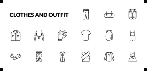 outline clothes and outfit icons set. editable linear barrel handbag, oxford wave blazer, formal shirt, and other 12 icons in this category isolated on transparent background.