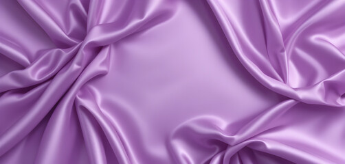 Beautiful purple pink silk satin background. Soft folds. Shiny fabric. Luxury lilac background with copy space for design. Web banner. Flat lay, top view. Birthday, wedding, Christmas, Valentine