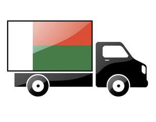 The Madagascar flag painted on the silhouette of a truck. glossy illustration