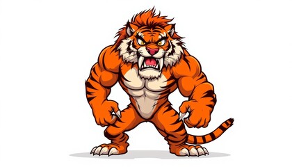 Cartoon depiction of a muscular anthropomorphic tiger with a fierce growl