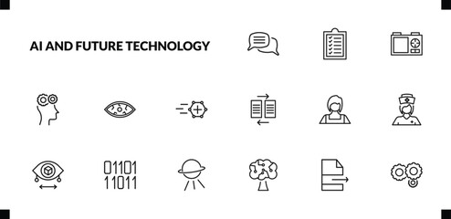 outline ai and future technology icons set. editable linear check list, nano sensor, business, and other 12 icons in this category isolated on transparent background.