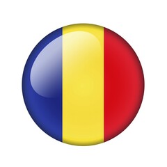 The Romania flag. Round glossy icon. Isolated on white background