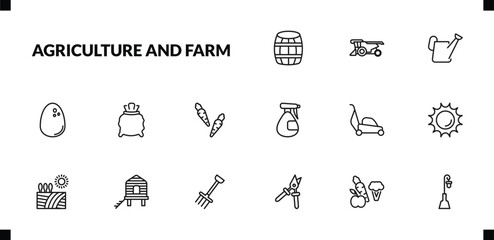 outline agriculture and farm icons set. editable linear combine harvester, watering, egg, and other 12 icons in this category isolated on transparent background.
