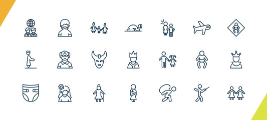 Obraz premium outline people and relation icons set. editable linear hairy, lesbian couple and son, sujud, and other 18 icons in this category isolated on transparent background.