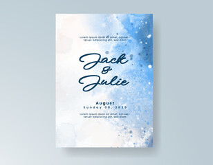 Wedding card invitation template with hand painted watercolor splash