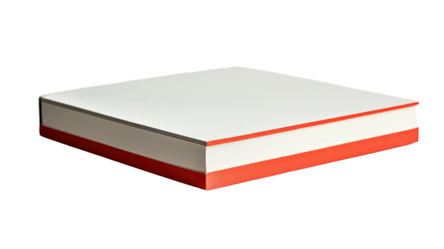 Isolated Hardcover Flat Book with White Cover and Red Edge