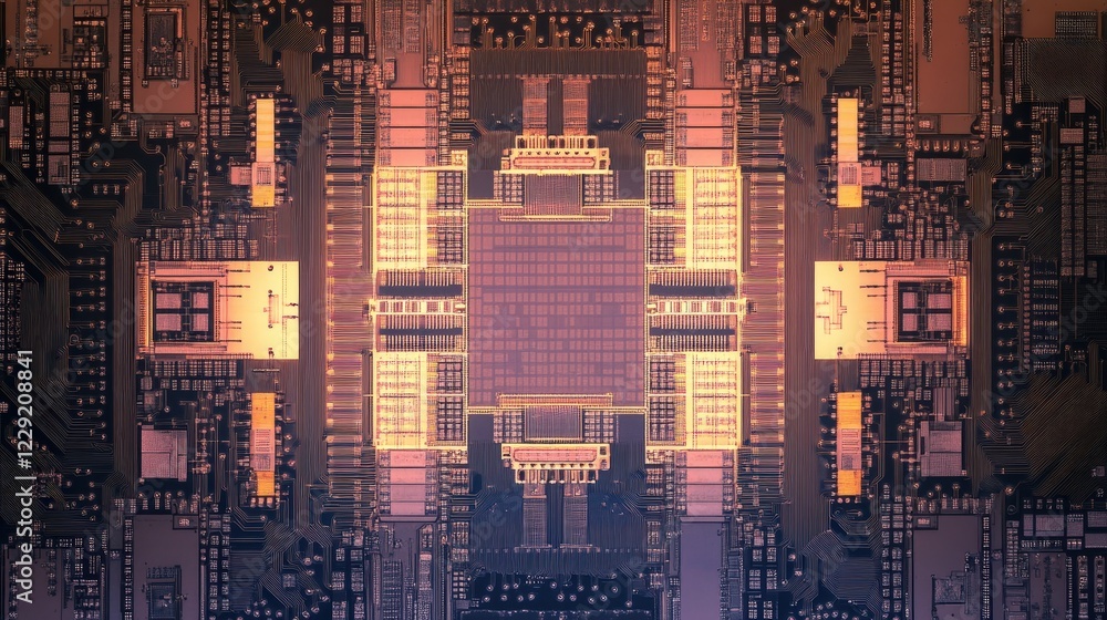 Aufkleber microchip with intricate details and illuminated circuits