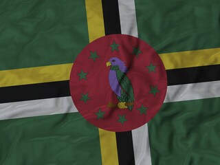 Closeup Ruffled Dominica Flag Fabric
