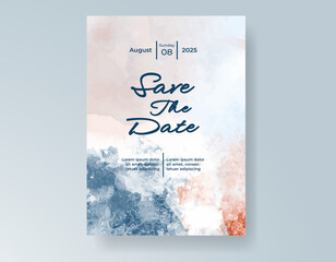 Wedding card invitation template with hand painted watercolor splash