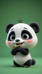 Naklejka premium Adorable Baby Panda Eating Bamboo 3d Render