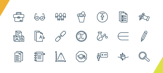 outline education icons set. editable linear studying glasses, grandstand, spacetime curvature, and other 18 icons in this category isolated on transparent background.