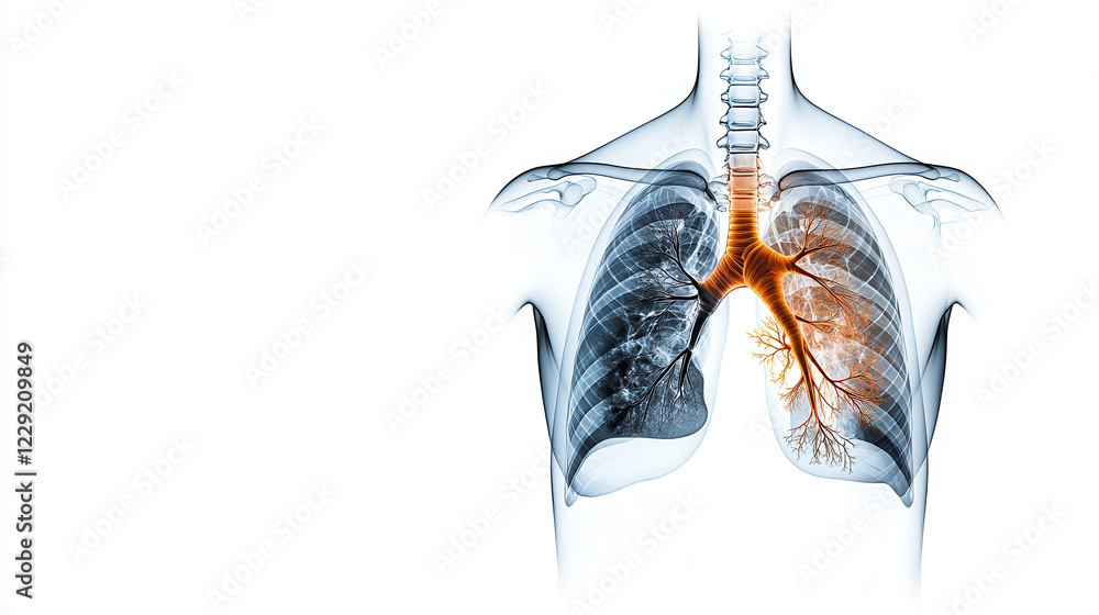 Aufkleber x ray image of chest showing heart and lungs, highlighting respiratory structures. this detailed vie