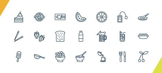 outline restaurant icons set. editable linear paella with parwns, kitchen fish, watermellon slice, and other 18 icons in this category isolated on transparent background.
