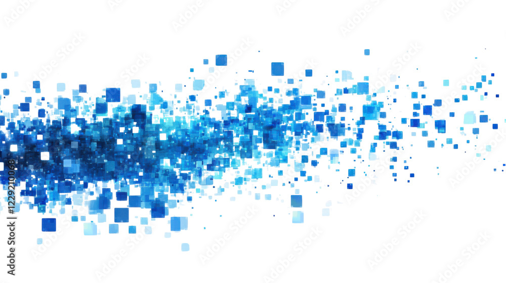 Poster blue squares floating on transparent background creating abstract design. transparent background