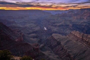 Canyon landscape, gorge of the Grand Canyon at sunset, Colorado River, view from Lipan Point,...