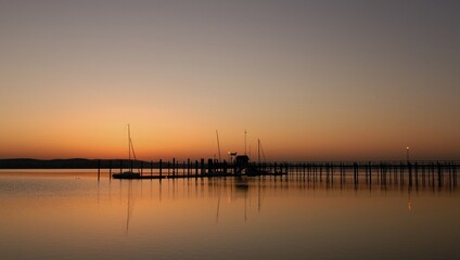 Boat port of Jznang at dawn - Lake Constance - Baden Wuerttemberg, Germany, Europe., Europe